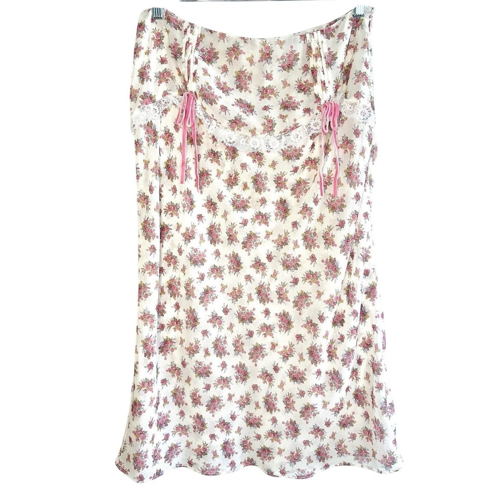 For Love & Lemons Midi Skirt M Floral Lace Bow Coquette Dollette Feminine Kawaii